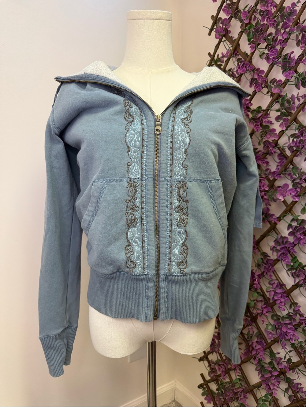 Y2K Eddie Bauer Blue Embroidered Zip-Up Hoodie Jacket